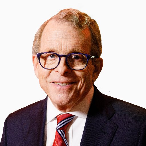 Portrait of Mike DeWine, rendered as a two-tone print