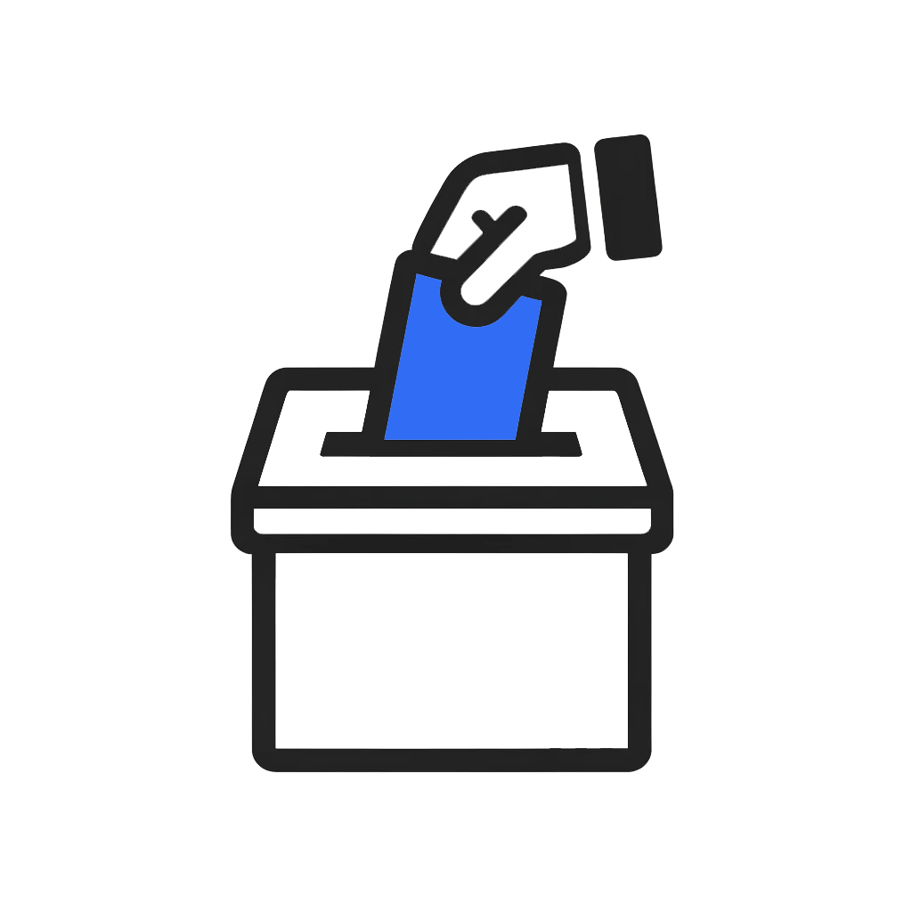 << icon of hand dropping ballot into voting box >>